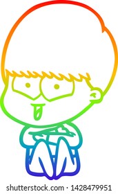 dibujo de una línea de gradiente de arco iris de un niño feliz con dibujos animados