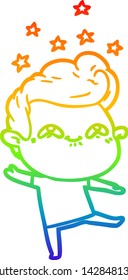 rainbow gradient line drawing of a cartoon excited man