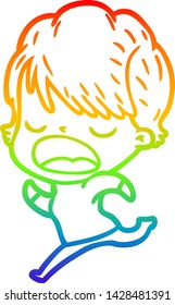 dibujo de una caricatura de una mujer hablando en gradiente de arco iris