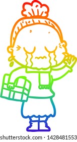 Regenbogen-Farbverlauf-Zeichnung einer Cartoon weinenden alten Dame