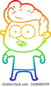 rainbow gradient line drawing of a cartoon staring man