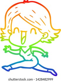 Regenbogen-Farbverlauf-Zeichnung einer Cartoon-glücklichen Frau