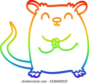 rainbow gradient line drawing of a cartoon happy mouse