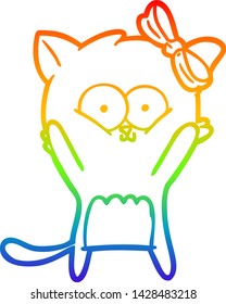 dibujo de una línea de gradiente de arco iris de un gato de dibujos animados