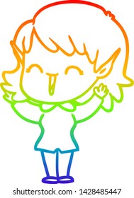 rainbow gradient line drawing of a cartoon elf girl