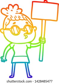 rainbow gradient line drawing of a cartoon woman wearing glasses