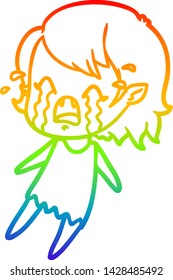 dibujo de la línea de gradiente del arco iris de una chica vampiro que llora una caricatura
