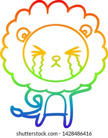 Regenbogen-Farbverlauf-Zeichnung eines Cartoon weinenden Löwen