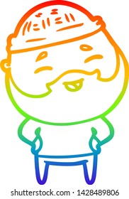 rainbow gradient line drawing of a cartoon happy bearded man