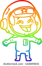 rainbow gradient line drawing of a cartoon laughing astronaut