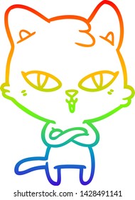 rainbow gradient line drawing of a cartoon cat
