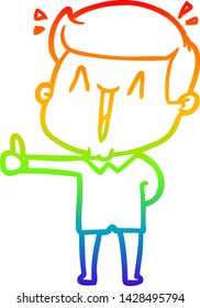 rainbow gradient line drawing of a cartoon happy man