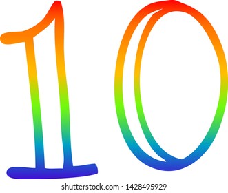 rainbow gradient line drawing of a cartoon number 10