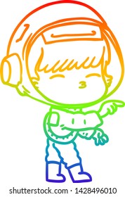 rainbow gradient line drawing of a cartoon curious astronaut