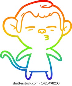 rainbow gradient line drawing of a cartoon suspicious monkey