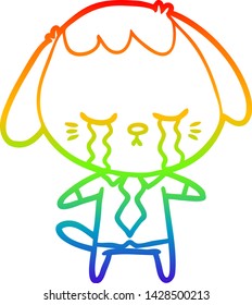 rainbow gradient line drawing of a cartoon dog crying