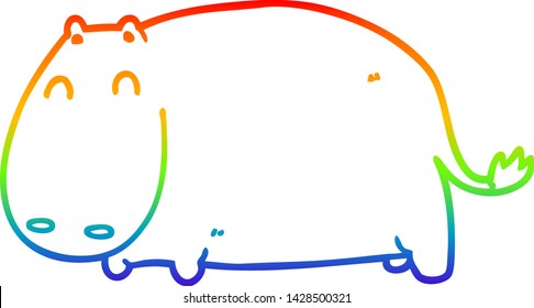 rainbow gradient line drawing of a cartoon hippo