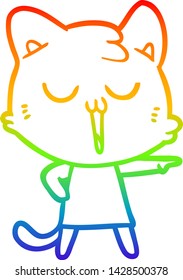 rainbow gradient line drawing of a cartoon cat singing