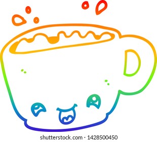 dibujo de línea de gradiente de arco iris de una taza de café de dibujos animados