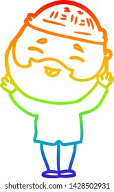 dibujo de una línea de gradiente de arco iris de un hombre barbudo feliz