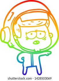 dibujo de una línea de gradiente arcoiris de un astronauta cansado de la caricatura