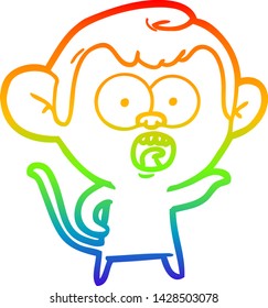 rainbow gradient line drawing of a cartoon shocked monkey