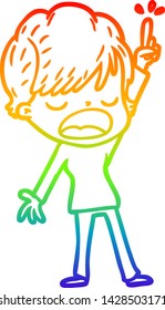 rainbow gradient line drawing of a cartoon woman talking