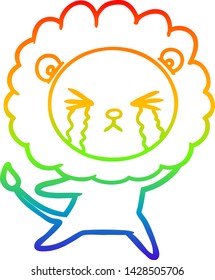 dibujo de una línea de gradiente de arco iris de un león llorando una caricatura