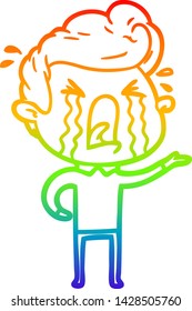 Regenbogen-Farbverlauf-Zeichnung eines Cartoon weinenden Mannes