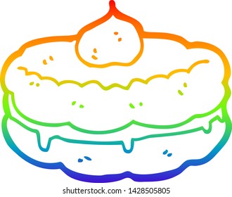 rainbow gradient line drawing of a cartoon biscuit
