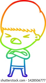 rainbow gradient line drawing of a cartoon stressed man