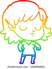 rainbow gradient line drawing of a cartoon elf girl