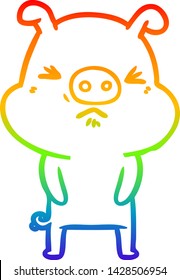 rainbow gradient line drawing of a cartoon grumpy pig