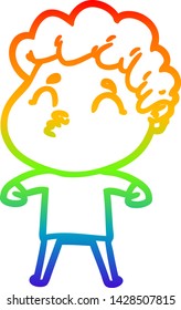 rainbow gradient line drawing of a cartoon man pouting