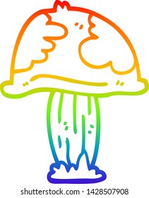 rainbow gradient line drawing of a cartoon wild mushroom