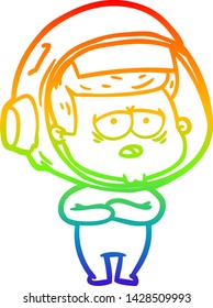 dibujo de una línea de gradiente arcoiris de un astronauta cansado de la caricatura