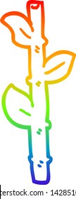 dibujo de una línea de degradado de arco iris de un bambú de dibujos animados
