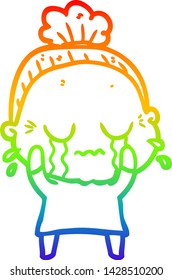 dibujo de la línea de gradiente del arco iris de una anciana llorando caricatura