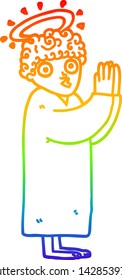 dibujo de una línea de gradiente de arco iris de un ángel de dibujos animados rezando