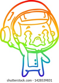rainbow gradient line drawing of a cartoon crying astronaut