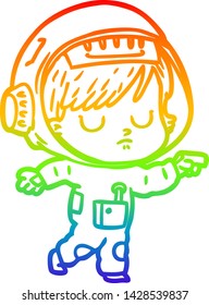 rainbow gradient line drawing of a cartoon astronaut woman