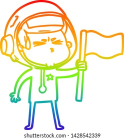 rainbow gradient line drawing of a cartoon stressed astronaut