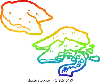 rainbow gradient line drawing of a cartoon fortune cookies