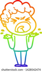 dibujo de una línea de gradiente de arco iris de un hombre furioso de caricatura