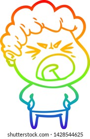dibujo de una línea de gradiente de arco iris de un hombre furioso de caricatura