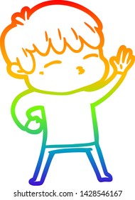 rainbow gradient line drawing of a cartoon curious boy