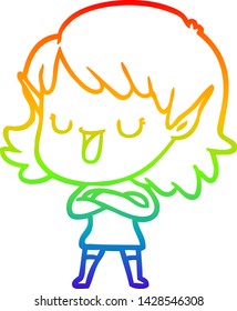 rainbow gradient line drawing of a cartoon elf girl