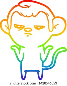 rainbow gradient line drawing of a cartoon monkey