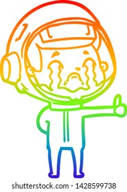 dibujo de una línea de gradiente de arcoiris de un astronauta llorando una caricatura