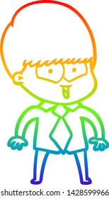 dibujo de una línea de gradiente de arco iris de un niño feliz con dibujos animados